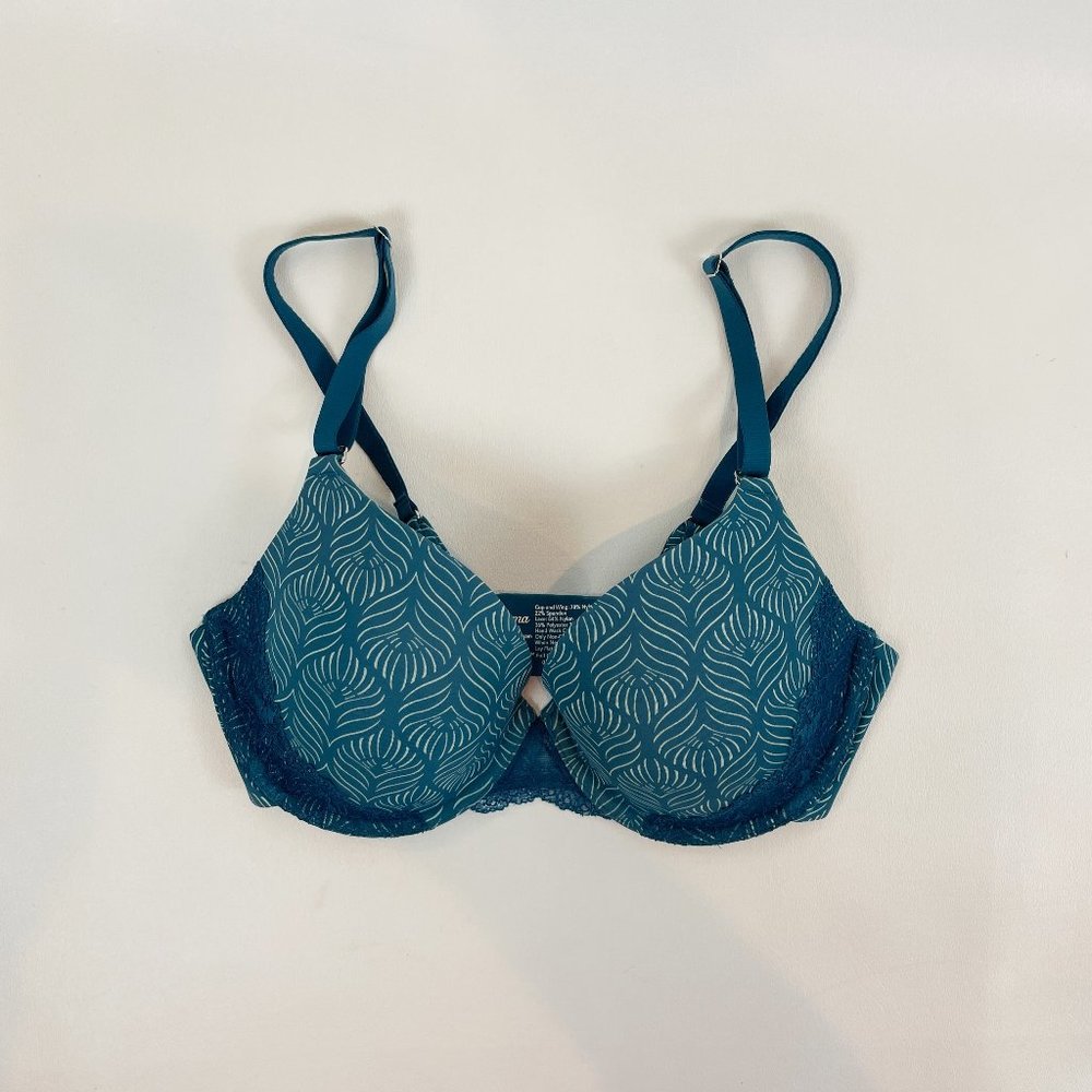 NWOT Soma Bra Teal Print Memorable Full Coverage Lace Trim 34C